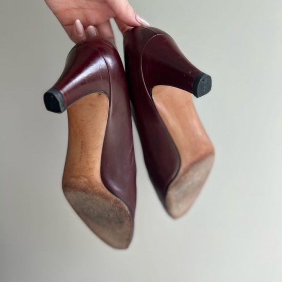 Salvatore Ferragamo Burgundy Leather Kitten Block Heel Pumps - Picture 4 of 5